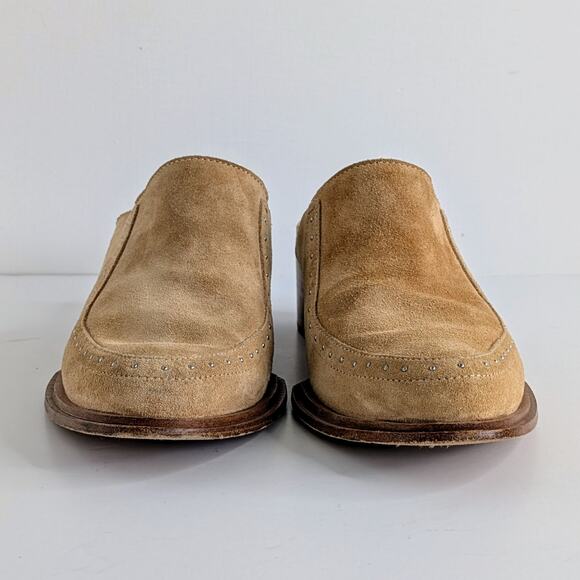 rag & bone Mules Weiss Shoes Womens 37.5 Tan Suede Leather Studded Slip On Heels - Picture 5 of 13